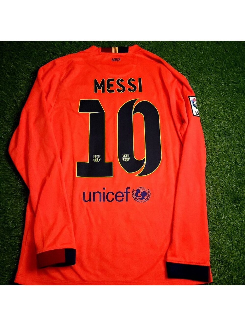 Messi Barcelona 2014 2015 TREBLE Away Long Sleeve Soccer Jersey M